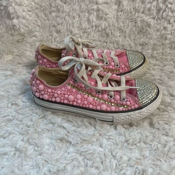 Converse little girl pink Bling low top lace up pink sneakers size 12 - Picture 1 of 12